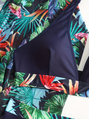 Tropical Leaf Print Halter Bikini Set with Cover Up