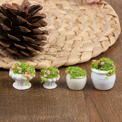 4pcs Pink Flower Green Plant Potted 1:12 Dollhouse Decor