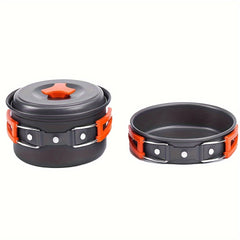 2pcs Camping Cookware Frying Pan Boiling Pot Set Hiking Fishing Picn