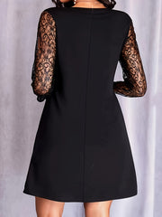 Casual Dress Women's Plus Solid Contrast Lace Long Sleeve Dress