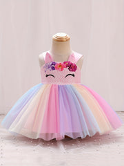 Baby Girls Unicorn Floral Mesh Gown Dress For Party