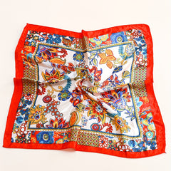 Flower Printed Square Scarf Silk Feeling Neck Scarf