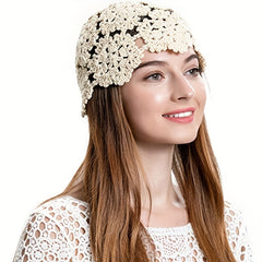 Vintage Lace Crochet Beanie Hat for Women