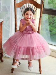 Baby Girls Floral Decor Bowknot Sleeveless Mesh Gown Princess Dress