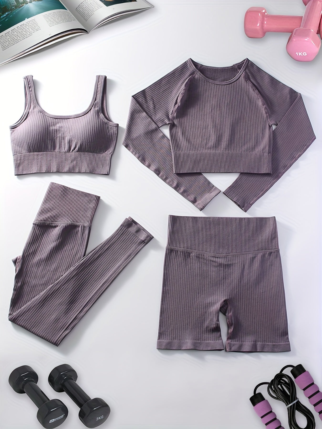 Seamless Women's Yoga Set: Top Bra Leggings Shorts Pack