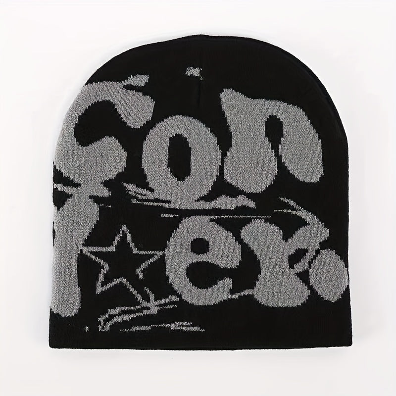 Fashionable Windproof Knitted Beanie Hat with CON Letter Embroidery