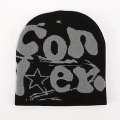 Fashionable Windproof Knitted Beanie Hat with CON Letter Embroidery