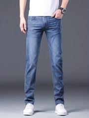 Men's Elastic Jeans Straight Leg Crop Denim Pants