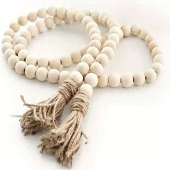 Wooden Beaded Wreath with Tassels - Natural Prayer Wood Beaded Decor