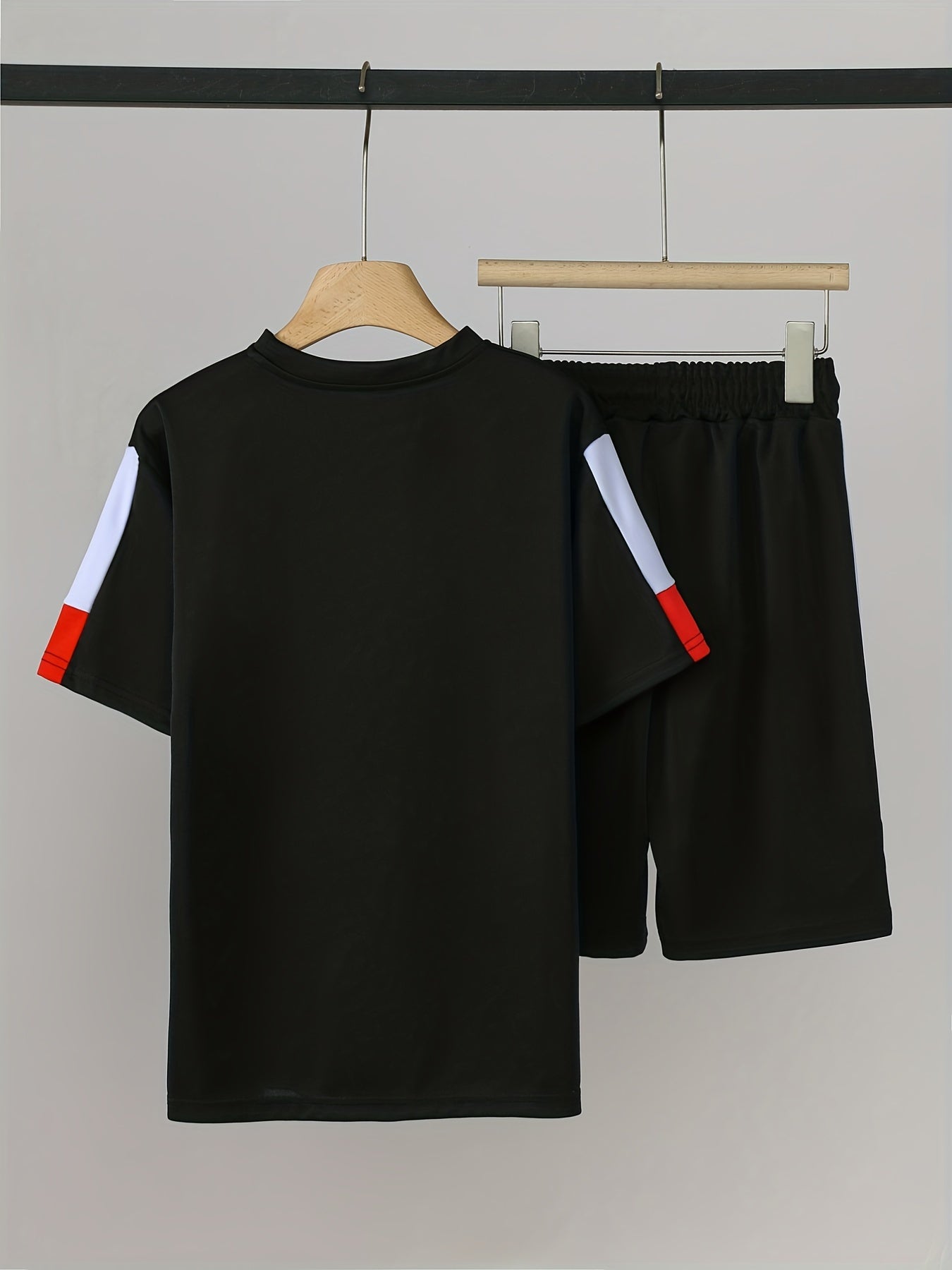 Boys 2pcs T shirt & Shorts Set Clash Print Crew Neck Tee Casual Kids Summer