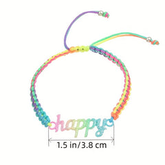 4pcs Girls Colorful Braided Rainbow Bracelet Set Adjustable Holiday Gift