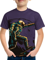 Astronaut Skateboard Print Boy's T-Shirt