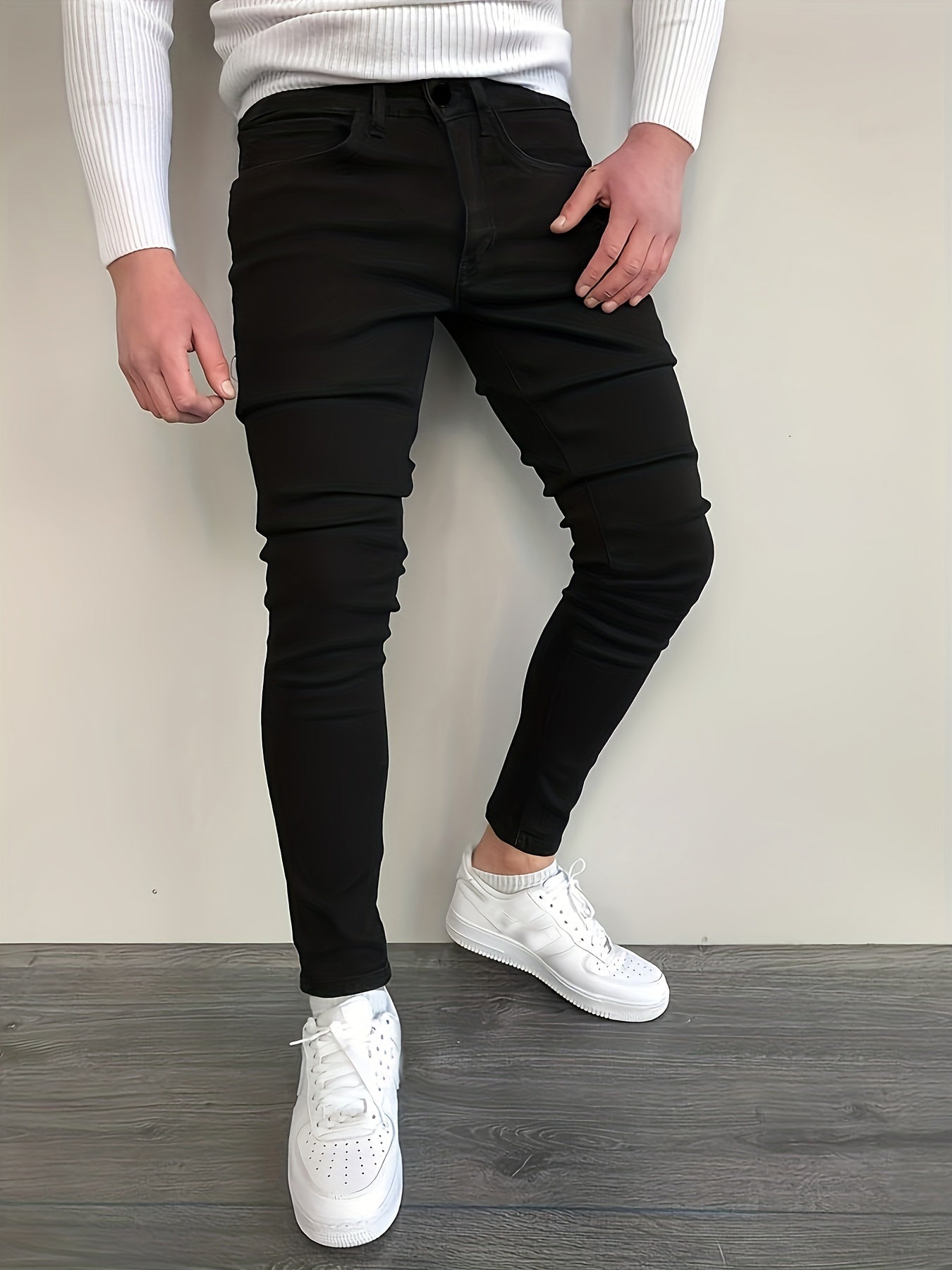 Men's Slim Fit Cotton Jeans Casual Street Style Mid Stretch Denim Pants