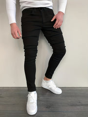 Men's Slim Fit Cotton Jeans Casual Street Style Mid Stretch Denim Pants