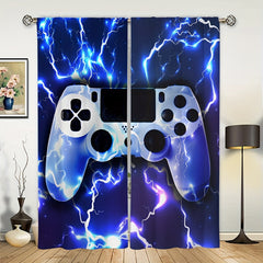 2 Panels Gamepad Printed Window Curtains