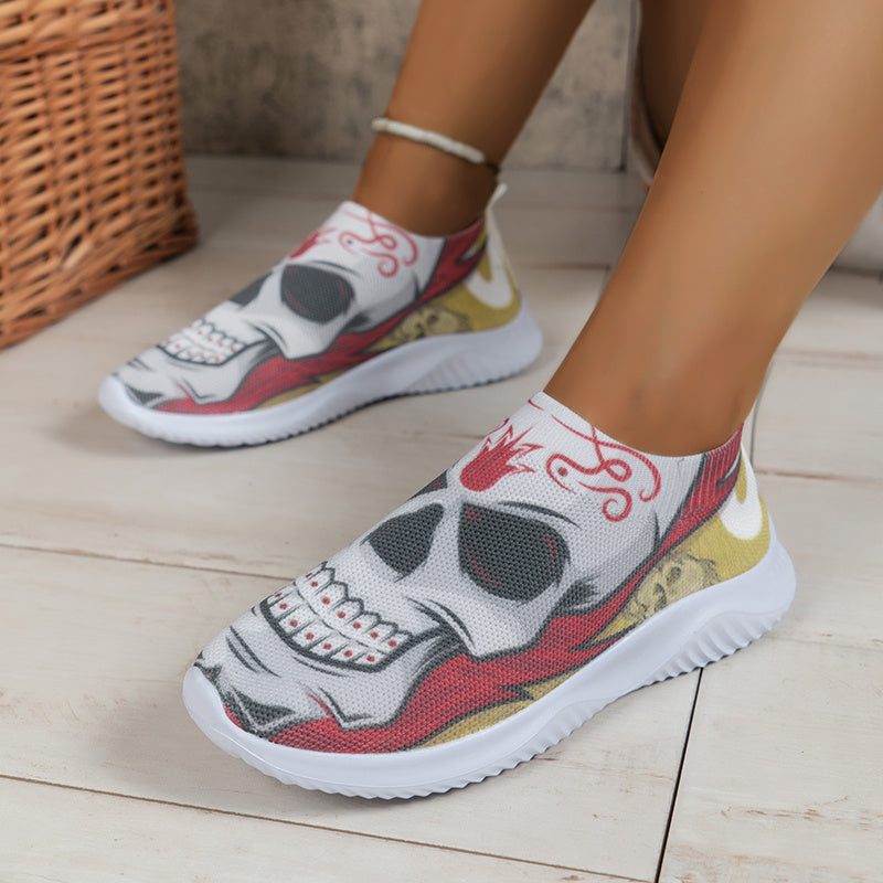 Women's Halloween Skull Knit Sock Shoes Lightweight Slip On Sneakers