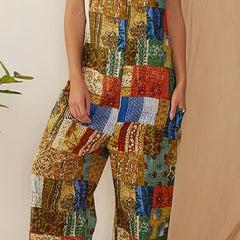 Boho Block Wide Leg Jumpsuit Women's Clothing