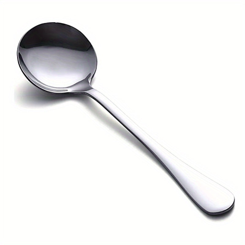 6pcs Soup Spoon Stainless Steel Large Round Spoon Heavy Duty Tableware