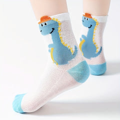 5 Pairs Boys Dinosaur Pattern Short Crew Socks - Breathable & Comfortable