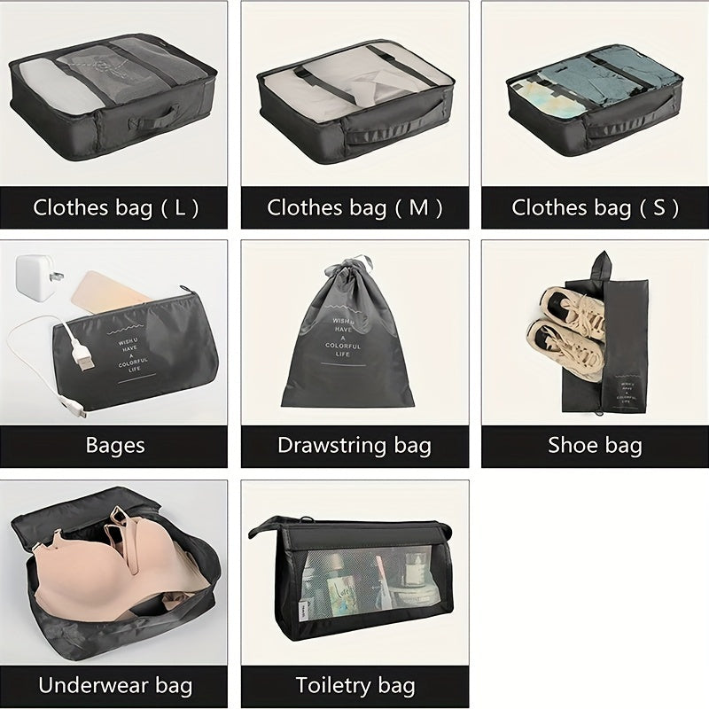 8 Pcs Solid Travel Luggage Bags Multifunctional Storage Bag Sets
