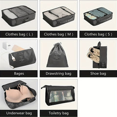 8 Pcs Solid Travel Luggage Bags Multifunctional Storage Bag Sets