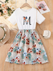 Kid Girls' Casual Dress Floral Skirt & T Shirt Patchwork Dresses