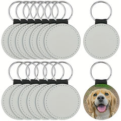 10pcs PU Double sided Heat Transfer Keychains Round Shaped Key Chain Pendant