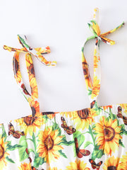 Girls Sunflower Print Cami Romper Jumpsuit Flare Leg Pants Overalls Kids Summer