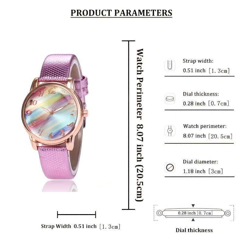 Rainbow Sugar Quartz Women's Watch Casual Colorful Leather Wristwatch