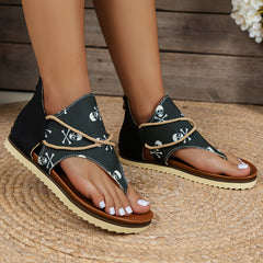 Women's Skeleton Print Flat Sandals
