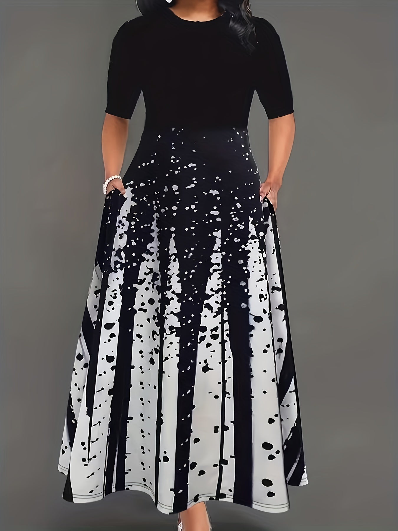 Women's Splash Print Cap Sleeve Dress with Pockets