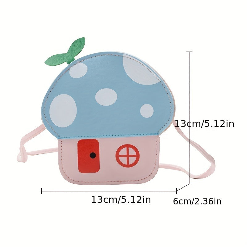 Cartoon PU Mushroom Coin Purse Wallet Crossbody Bag for Kids