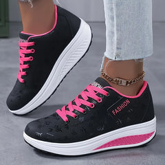 Women's Letter Pattern Non slip Chunky Sneakers Lace up Walking Shoes