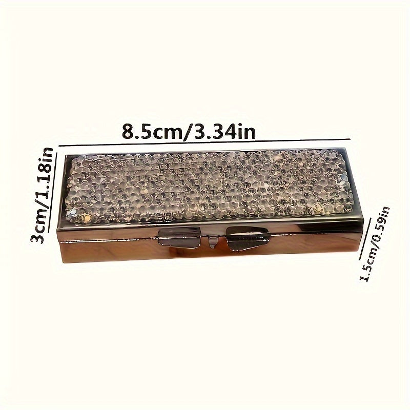 Mini Portable Pill Case with Rhinestone Encrusted Metal Tablet Organizer