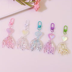 Colorful Love Feather Acrylic Keychain For Girls