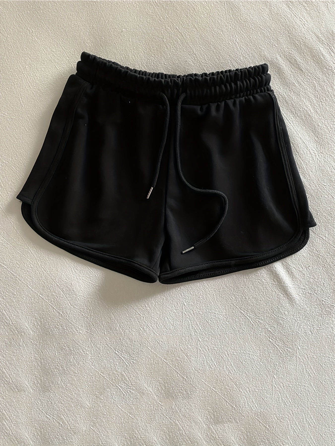 Sporty Shorts Women's Plus Solid Elastic Drawstring High Rise