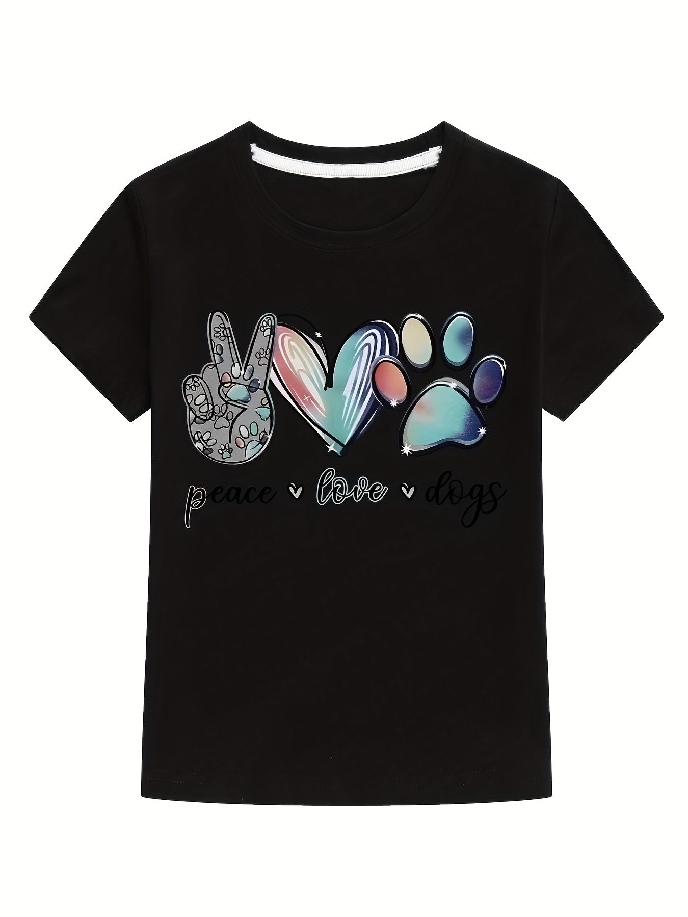 Boy's Peace Love Dogs Print T shirt Active Short Sleeves Tee Top