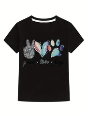 Boy's Peace Love Dogs Print T shirt Active Short Sleeves Tee Top