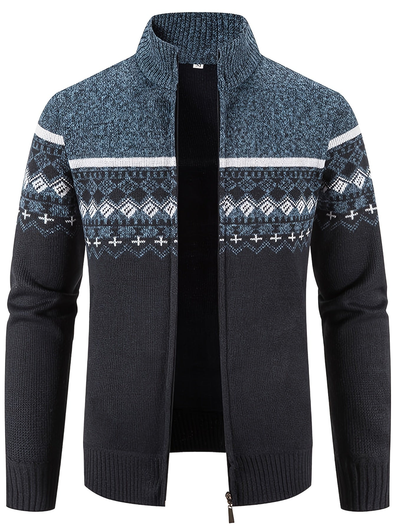 Men's Snowflake Cardigan, Stand Collar, Thickened Warm Knitting