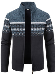 Men's Snowflake Cardigan, Stand Collar, Thickened Warm Knitting
