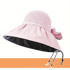 Pleated Brim Bow Bucket Hat Foldable Sun Hat