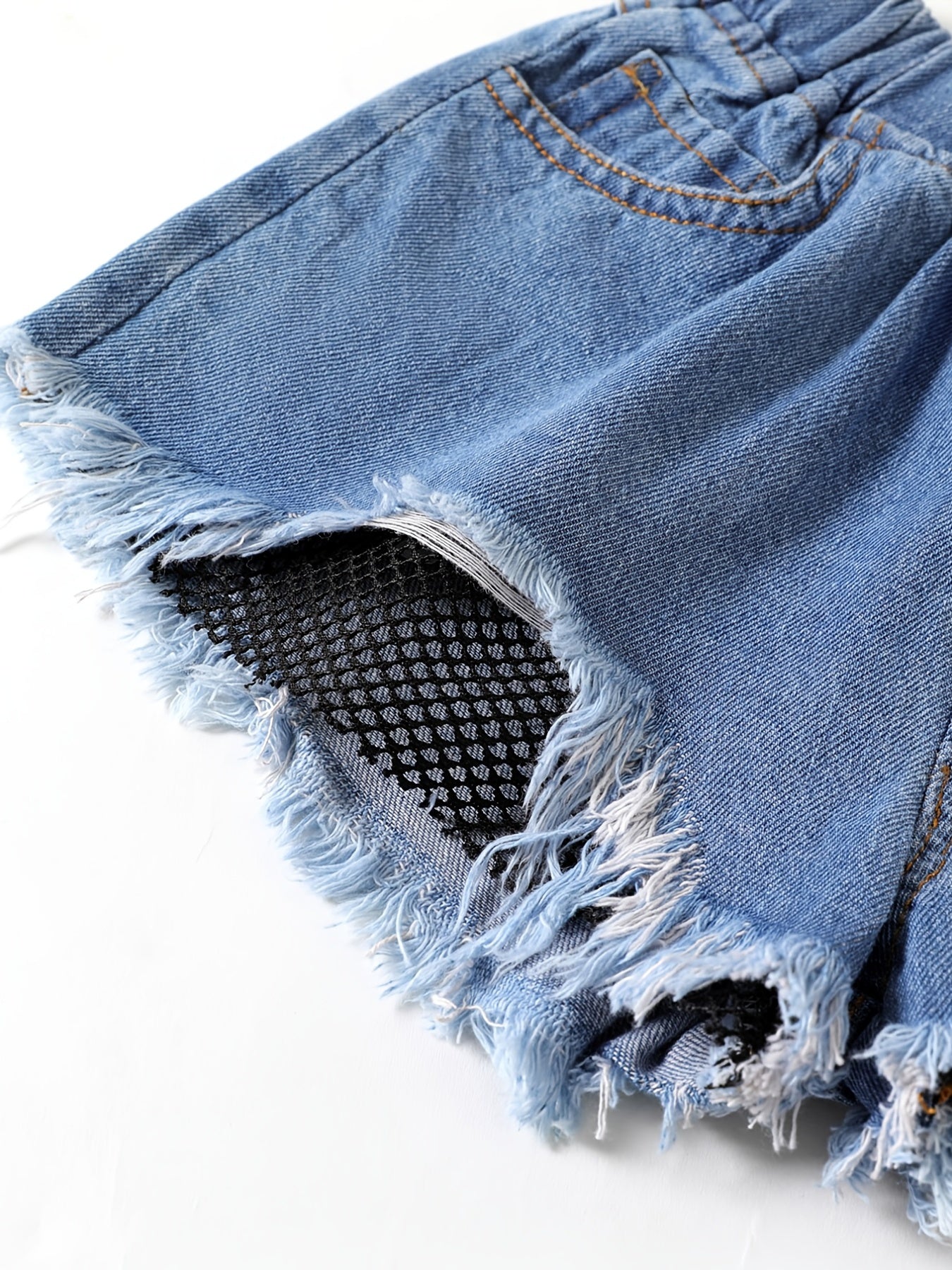 Girls Mesh Patchwork Denim Shorts Set Kids Summer Clothes