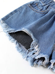 Girls Mesh Patchwork Denim Shorts Set Kids Summer Clothes