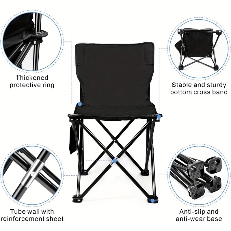 Portable Folding Chair with Side Pocket and Storage Bag for Outdoor Activities