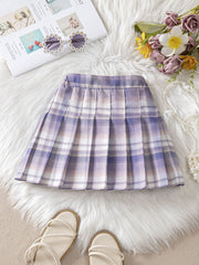 Girls Preppy Plaid Pleated Skirt Kids Casual A line Short Skirt Summer
