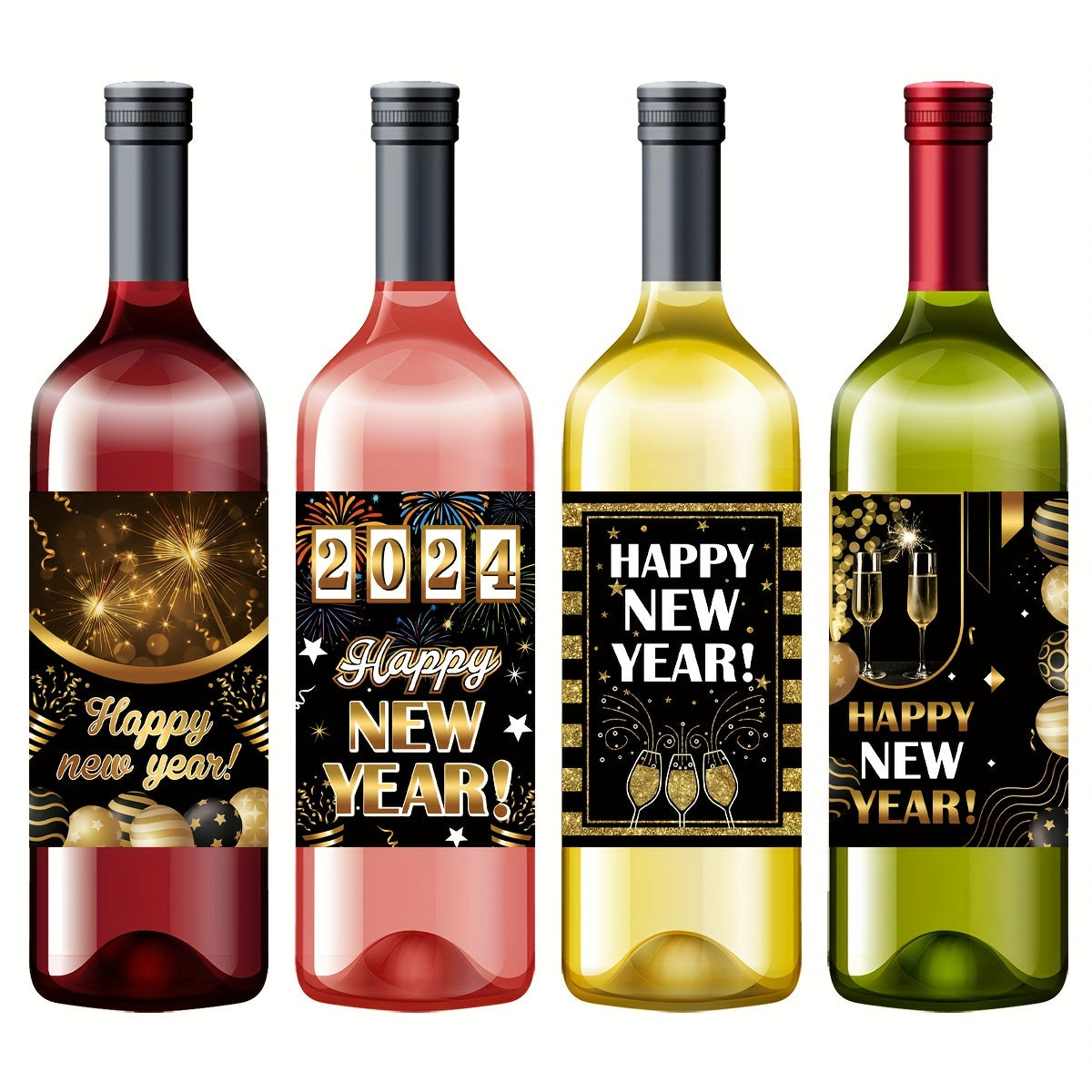 8pcs New Year's Party Wine Bottle Stickers Adhesive Decoration
