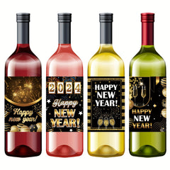 8pcs New Year's Party Wine Bottle Stickers Adhesive Decoration