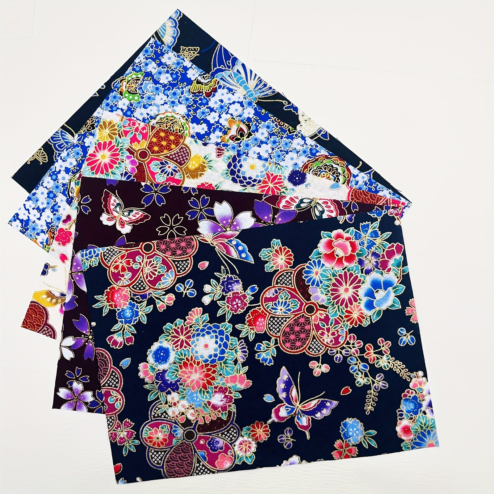 5pcs Japanese Style Bronzing Butterfly Flower Cotton Quilting Fabric