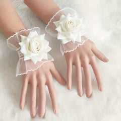 Rose Decor Lace Wrist Cuffs Ruffles Lace Pleated Horn Cuffs