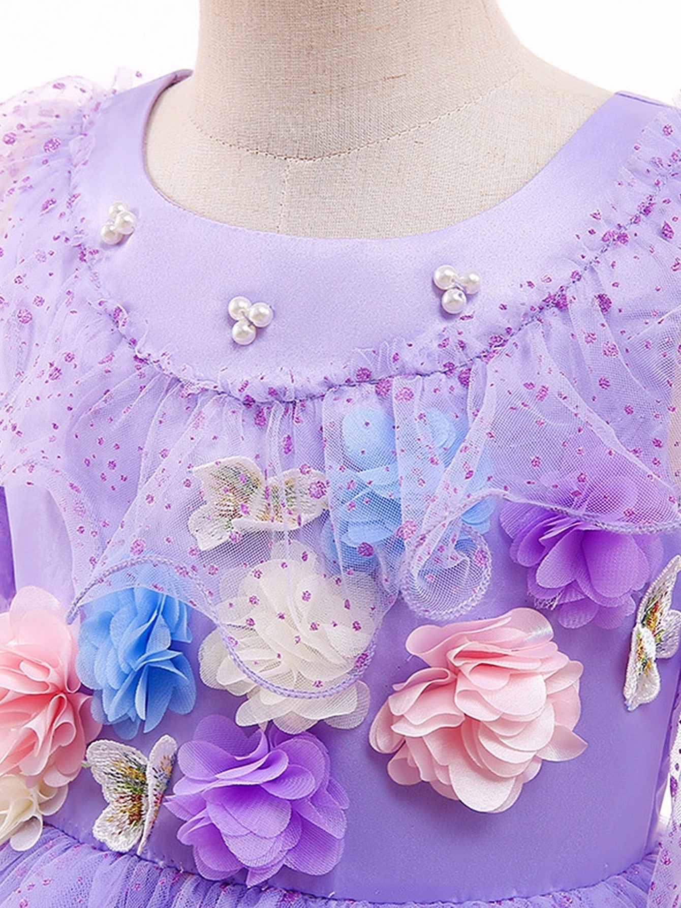 2pcs Girls Purple Flower Party Dress & Headband Set